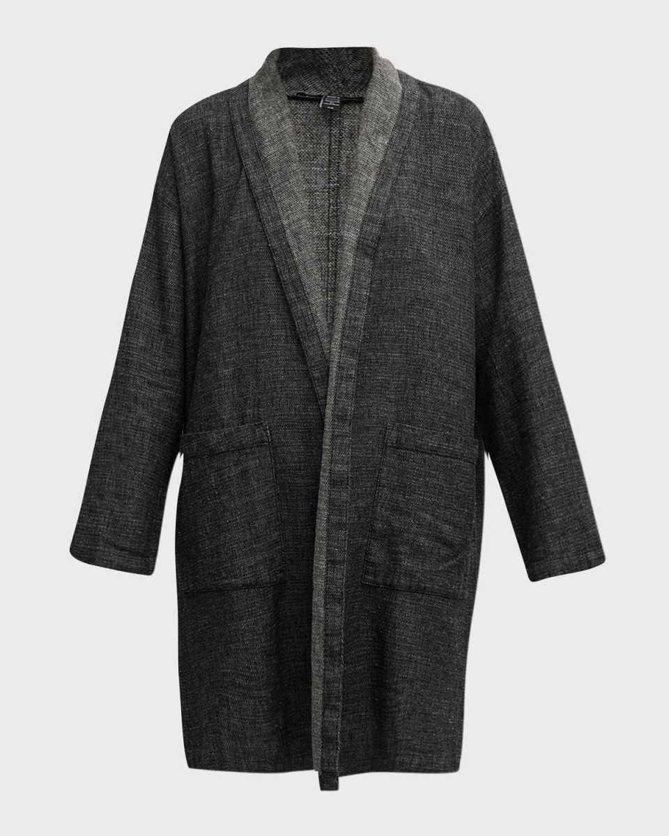 Shawl-Collar Open-Front Kimono Coat